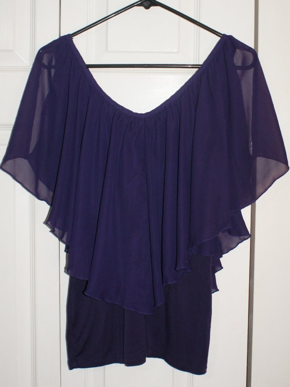 Venus Sheer drape, Cold Shoulder, stretch plum Blouse - size M - LIKE NEW